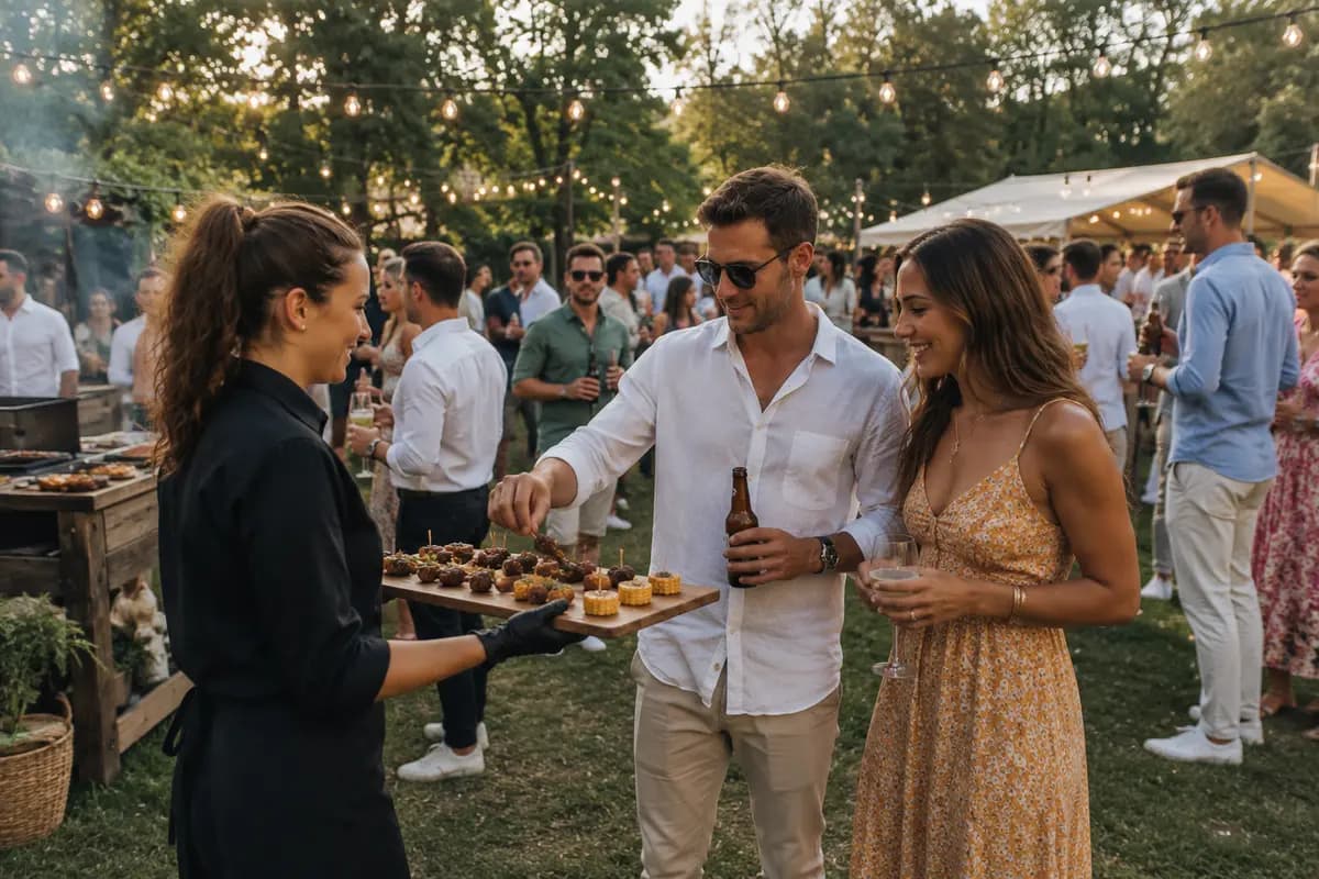 Standing celebration with American BBQ served throughout the event