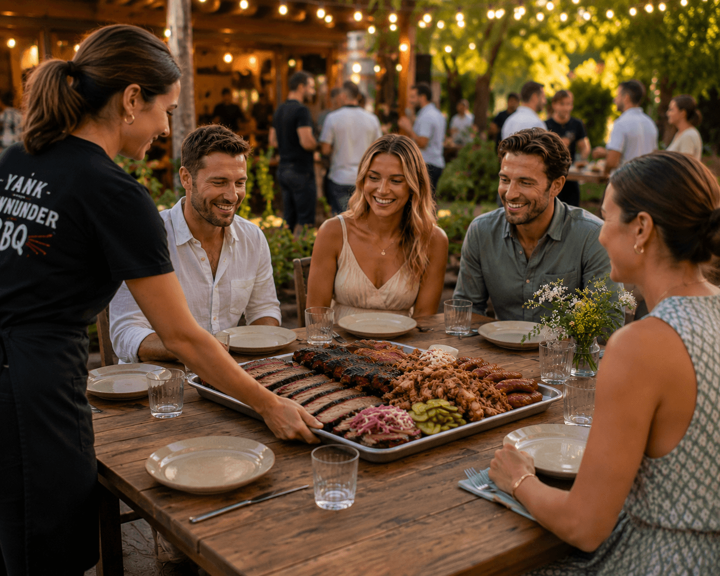 Shared BBQ feast served at a long table celebration